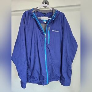 Columbia Mens XL Wind / Rain Resistant Zipup Jacket With Hood. Blue